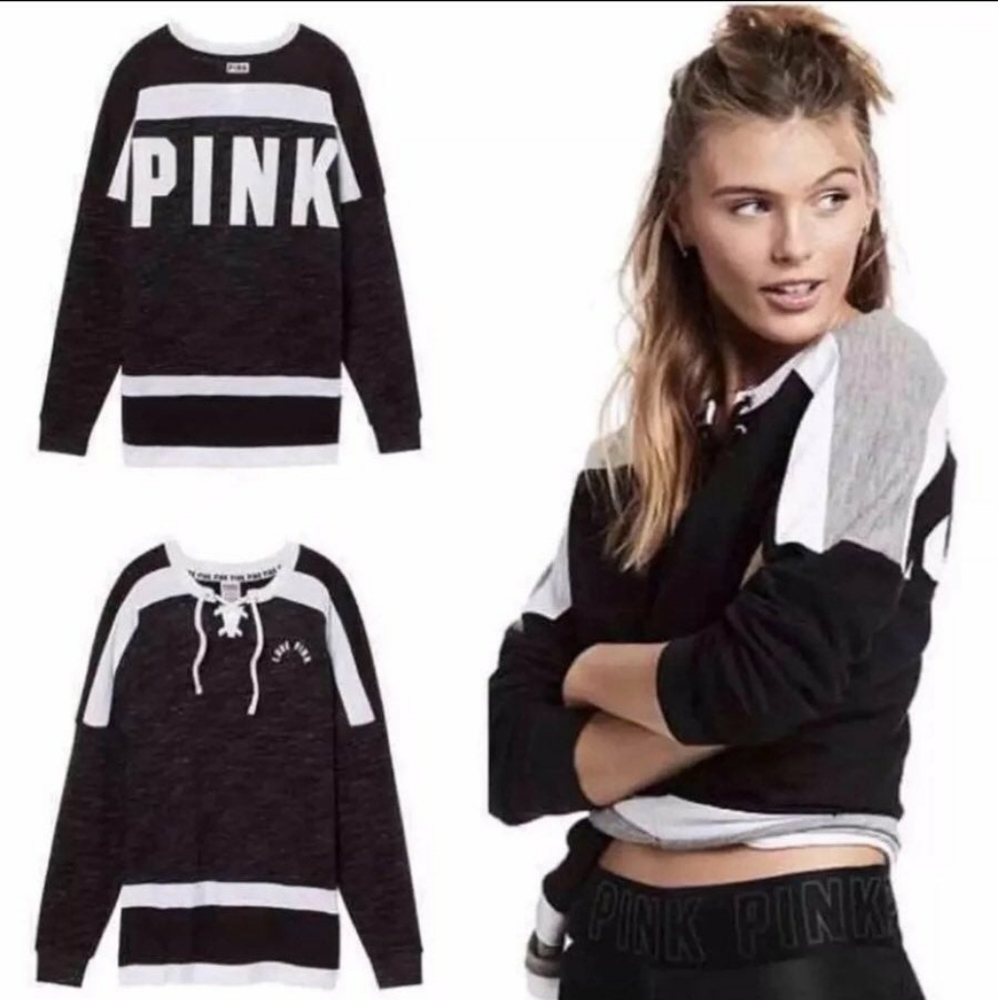 Victoria Secret Pink Varsity Lace-Up Sweatshirt